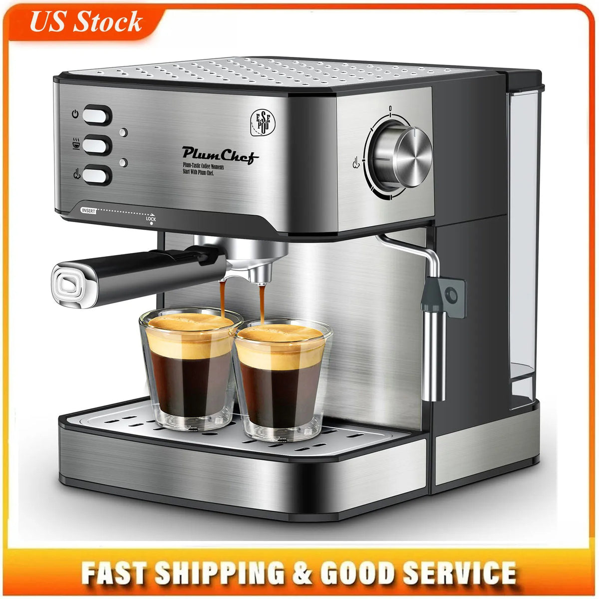 Espresso Machine 20 Bar Professional Compact Homehold Coffee Espresso Maker with Milk Frother Steam Wand 54oz Water Tank Low Noise and Fast Coffee Machine