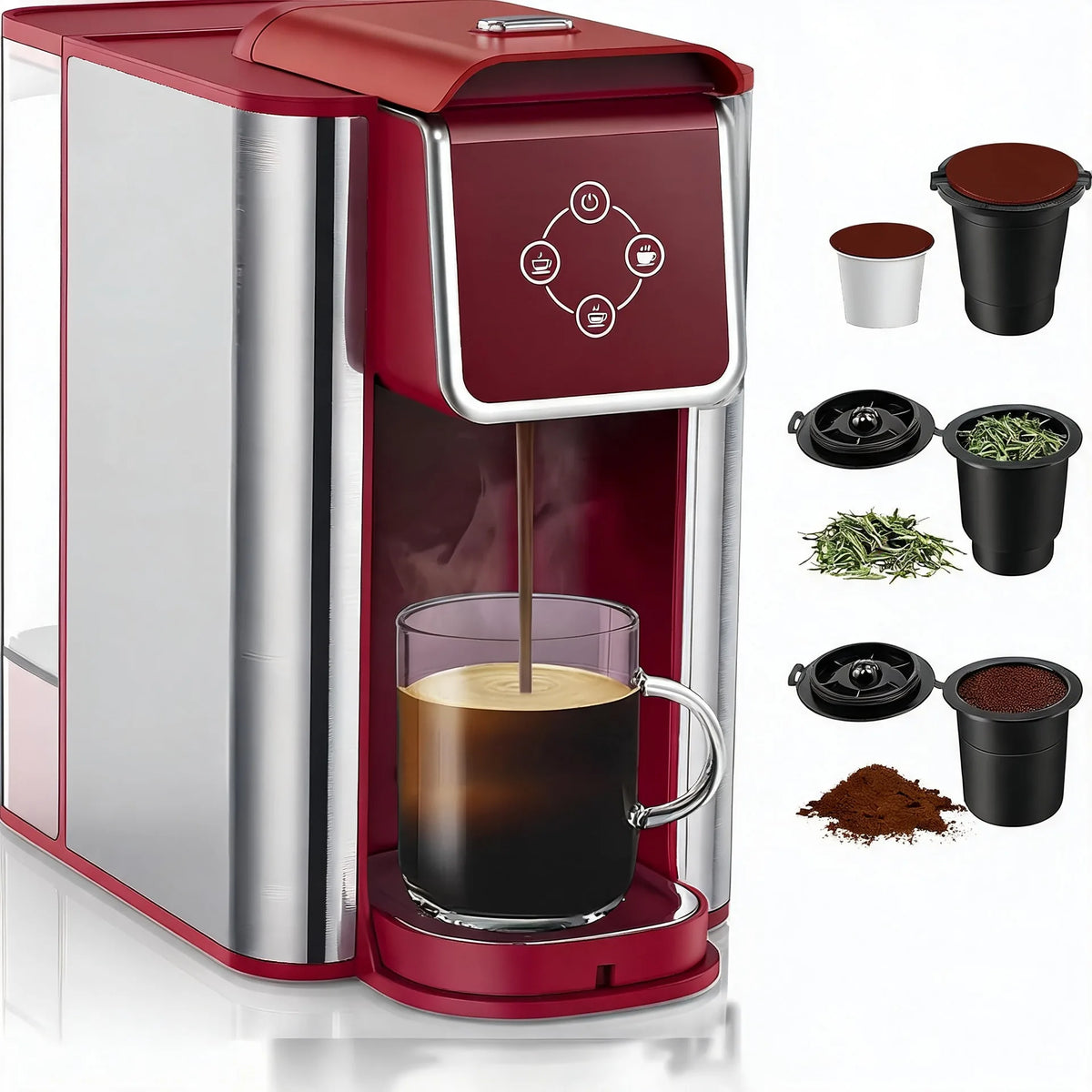 Single Serve Coffee Machine, 3-in-1 Pod Coffee Maker for K-Pod Capsule, Ground Coffee, and Leaf Tea with 6-10 oz Cup Size, 5