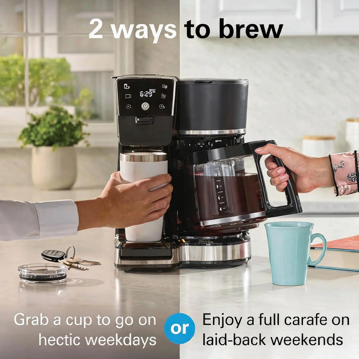 2-Way 12 Cup Programmable Drip Hot and Iced Coffee Maker & Single Serve Coffee Machine, AquaFlow Showerhead, Glass Carafe, A