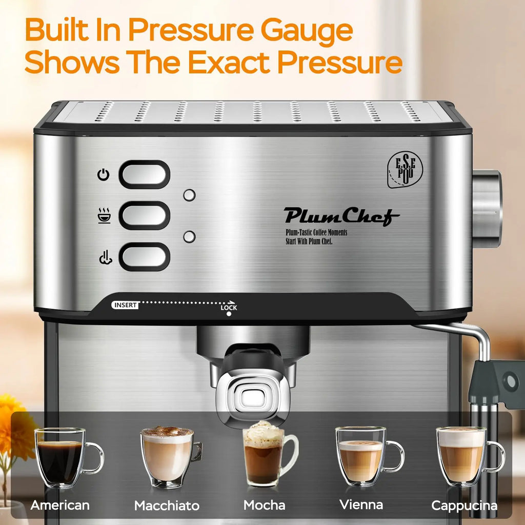 Espresso Machine 20 Bar Professional Compact Homehold Coffee Espresso Maker with Milk Frother Steam Wand 54oz Water Tank Low Noise and Fast Coffee Machine