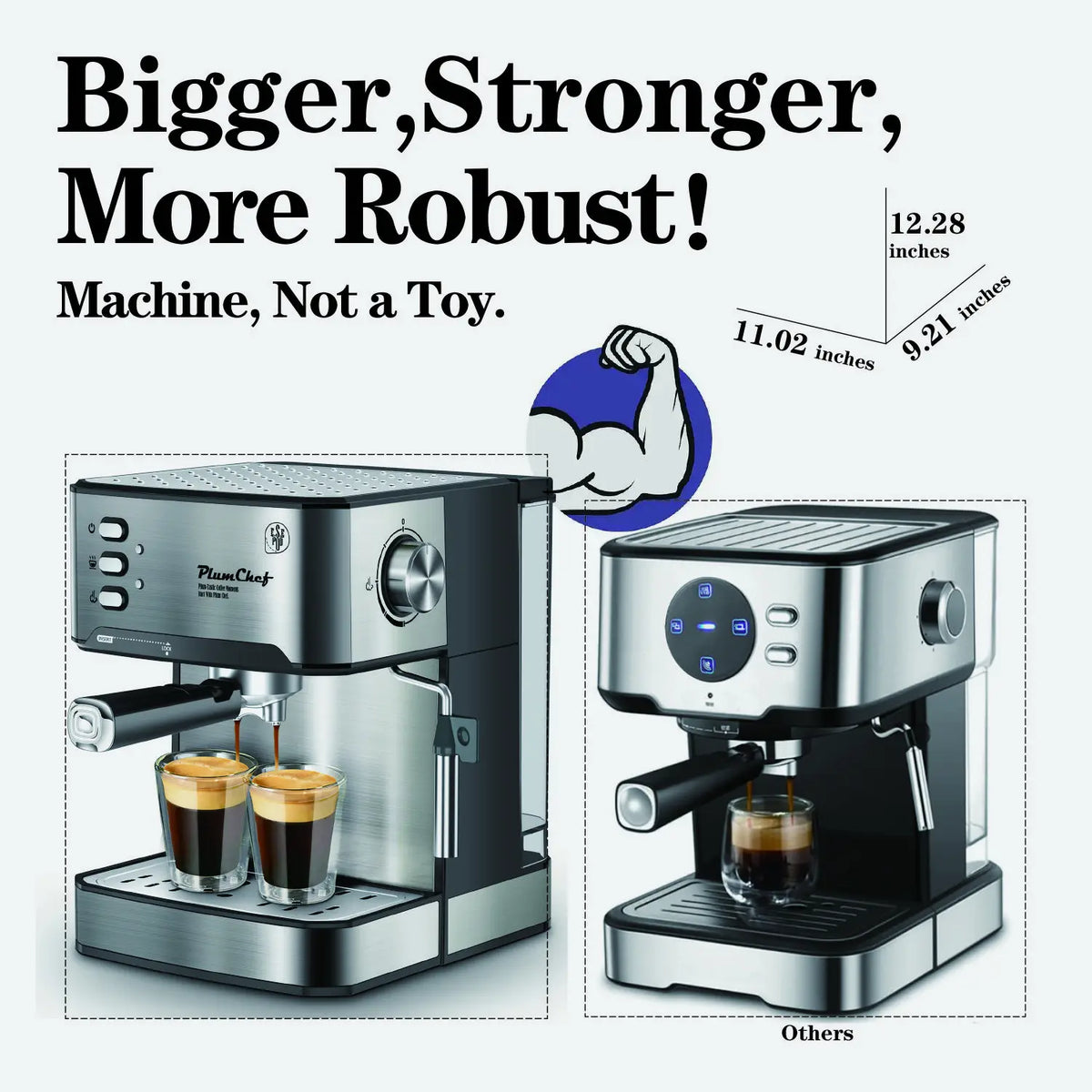 Espresso Machine 20 Bar Professional Compact Homehold Coffee Espresso Maker with Milk Frother Steam Wand 54oz Water Tank Low Noise and Fast Coffee Machine